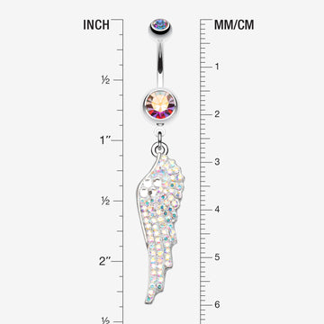 Detail View 1 of Jeweled Angel Wing Sparkle Belly Ring-Aurora Borealis